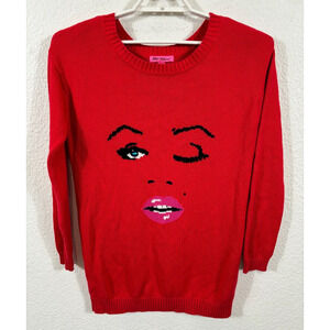 Betsey Johnson Red BETSEY BABE KNIT TUNIC Wink Marilyn Sweater Womens Medium